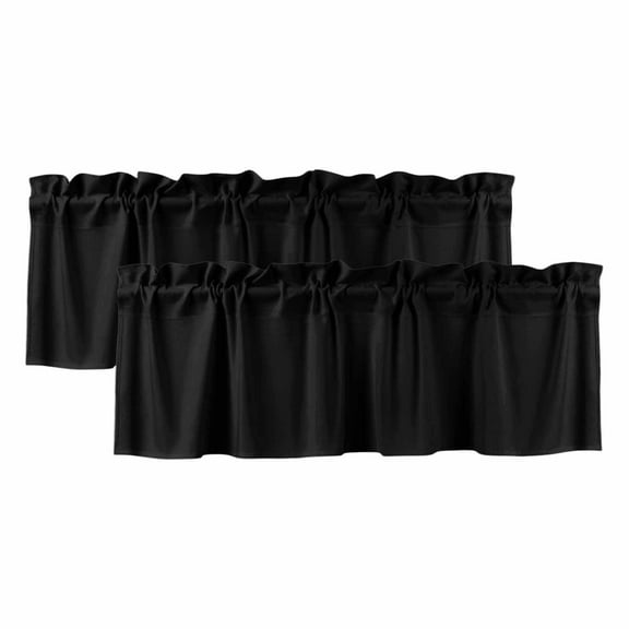 2 Pack Black Valance for Window Solid Color Kitchen Valance Rod Pocket Short Curtain Topper Decorative Window Treatment for Living Room Bedroom 54"x18"