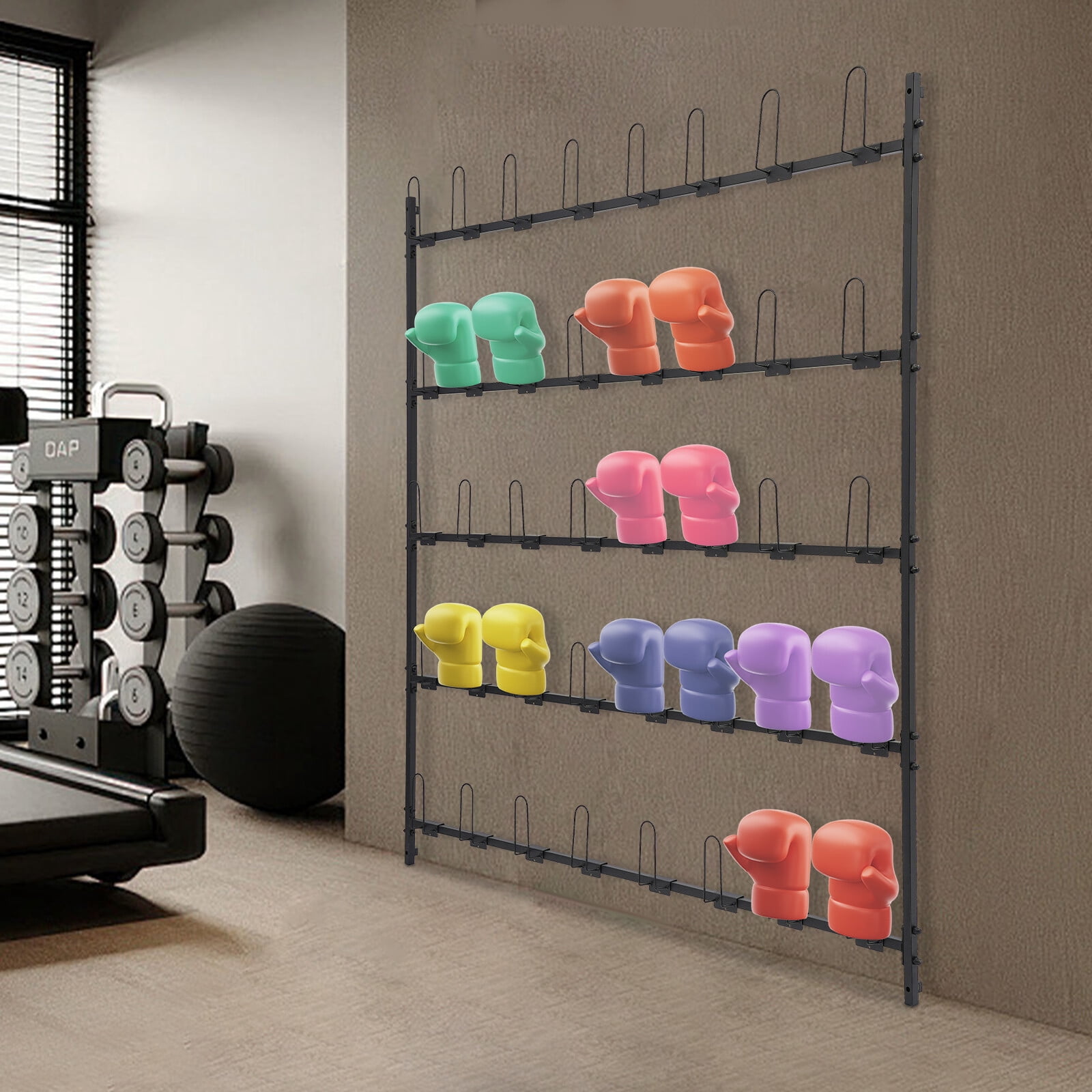 ToppiJoy 5 Tiers Boxing Glove Storage Rack, Wall Mounted Boxing Glove Drying Rack Holds 20 Pairs of Gloves