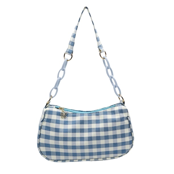 Sywqhk Bolsos De Mano Con Cadena Para Axilas Con Estampado A Cuadros De Tela Oxford Para Mujer A La Moda (Azul) Sywqhk Para estrenar