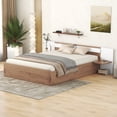 thumbnail image 4 of Euroco Wood Queen Size Platform Bed with Shelf and Charging Station, Natural, 4 of 13