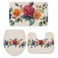 thumbnail image 2 of Colorful Rose Bathroom Rugs Set Spring Blue Red Orange Flower Vine Leaf Linen Texture Non Slip Absorbent Soft Bath Mats 3 Piece Set with Bathroom Rug, U-Shaped Floor Mat, Toilet Seat Cover Large Size, 2 of 9
