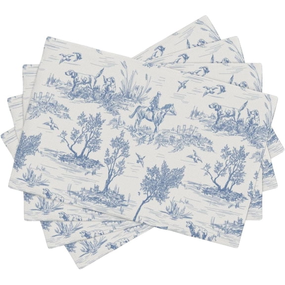 Blue Placemats 12 x 18 Inch Set of 4, French Country Decorative Place Mats Non-Slip Washable Farmhouse Table Mats for Kitchen Dining Home Party Indoor Outdoor Table Decor