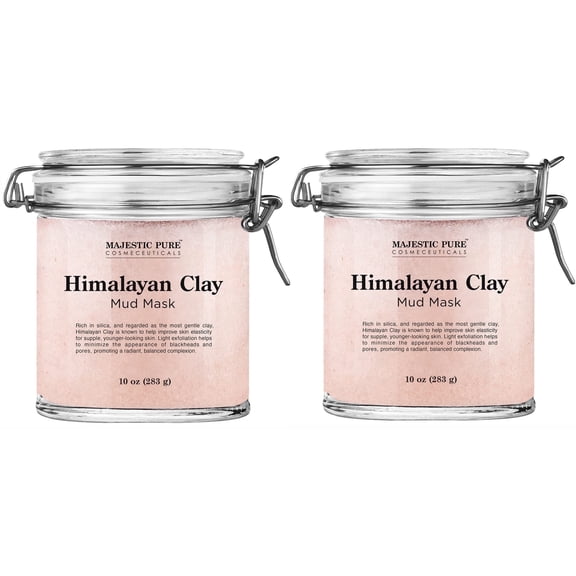 Majestic Pure Himalayan Clay Mud Mask, Detoxifying, Brightening, and Reduces Appearance of Pores, 10 oz x 2