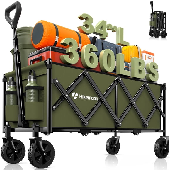 Vagón plegable HIKEMOON de 34 pulgadas, extra largo, 360 kg de capacidad, color verde