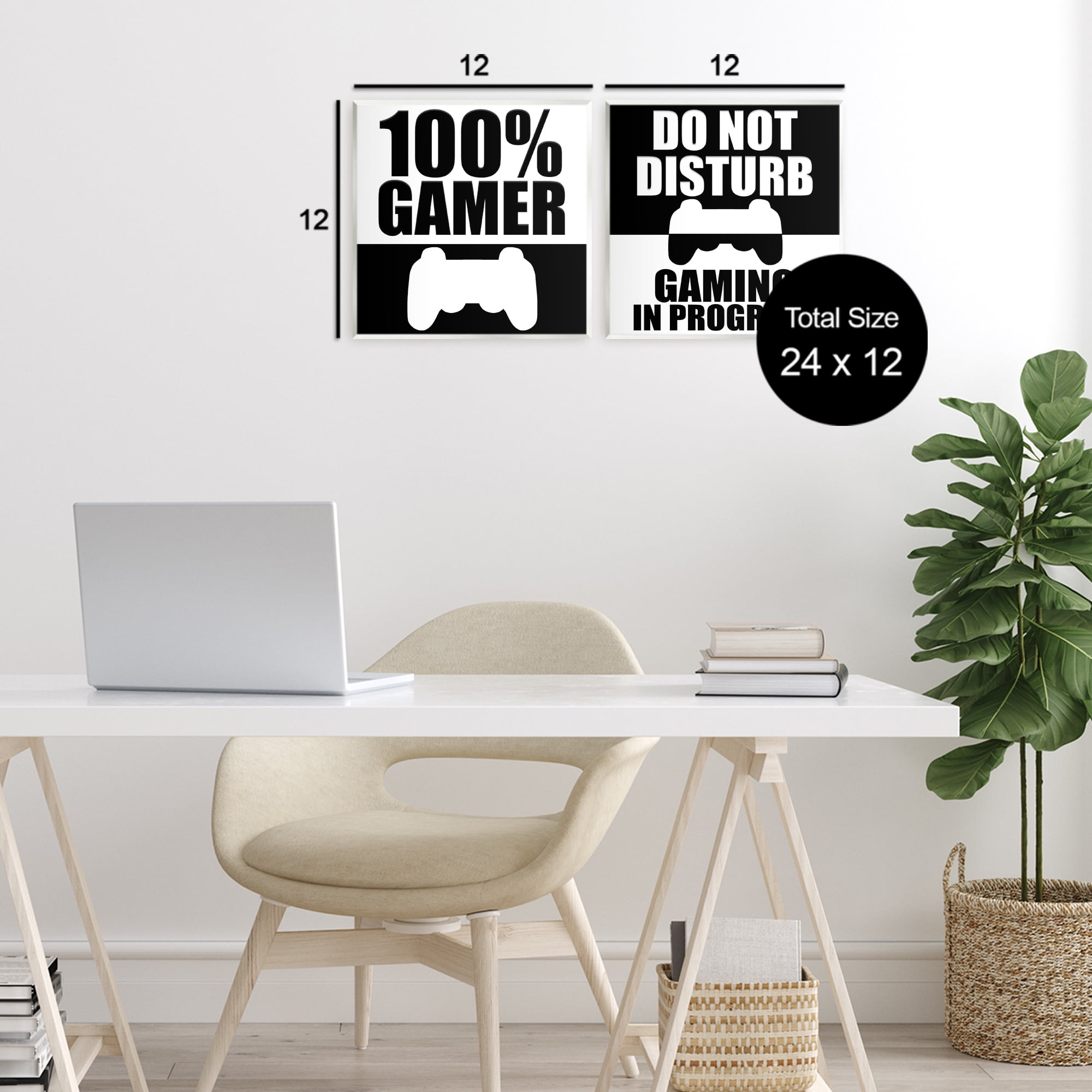 Competitive Gamer Black & White 2 Piece Wall Plaque Art Set, design by Kim Allen