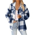 thumbnail image 2 of Stamzod Fall Winter Jackets for Women Fashion Plaid Printed Thicked Warm Fleece Jacket Women Casual Button Down Coats Outerwear with Pocket Blue L, 2 of 7