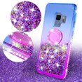 thumbnail image 2 of SOGA Rhinestone Glitter Bling Liquid Floating Cute Phone Case Compatible for Samsung Galaxy S9 Plus Case with Embedded Metal Ring for Magnetic Car Mounts and Lanyard Diamond Bumper - Blue on Purple, 2 of 5