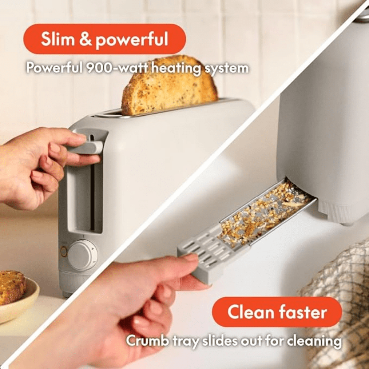 2 Slice Slim Toaster,6 Setting Shade Control with Reheat & Cancel Buttons, Fits sourdough, 10” Long Slot, Anti Jam & Auto Shutoff, 900 Watt, Blossom