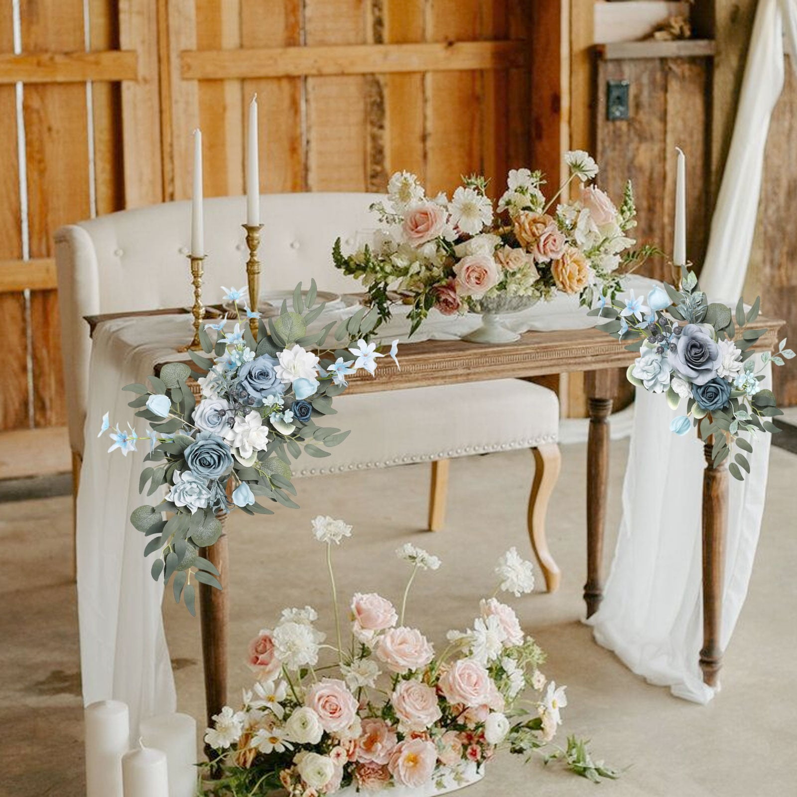 Wzzjkit Artificial Wedding Arch Flowers Kit Pack of 2, Arch Flowers Hanging Silk Flowers Arrangement Ceremony Spring Fake Rose Arbor Background Floral Party Outdoor Decor