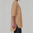thumbnail image 4 of Lenpel Half Sleeve Womens Tops Cotton Linen V Neck Tunic Blouses with Pockets Fashion Side Split High Low Hem Shirts, 4 of 7