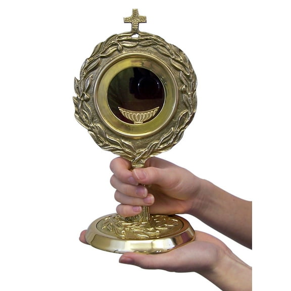 Roman Catholic Religious Gift 11" Brass 24KT Gold Plate Monstrance with Removable Luna Communion Host Case