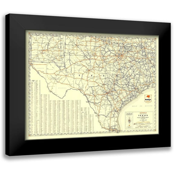 General Drafting 14x12 Black Modern Framed Museum Art Print Titled - Texas Road Map from Magnolia Petro 1933