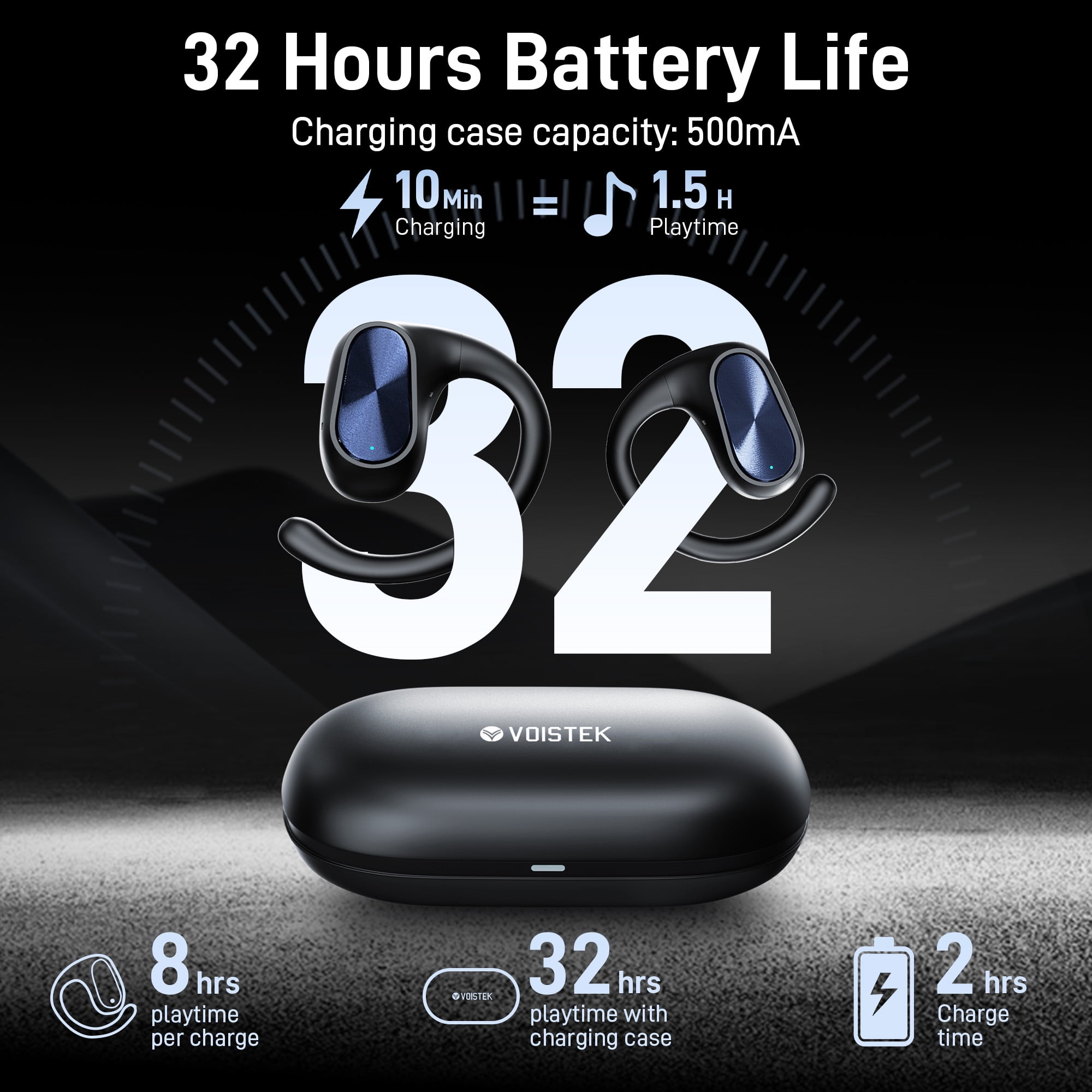 Voistek Open Ear Earbuds,Bluetooth 5.4 Wireless Earbuds with Ear Hooks,Auto Pairing, Touch Control, Built-in Mic, Lightweight Stereo Sound for IOS/Android