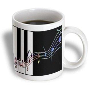 Colored Ceramic - 3dRose Muli colored Music Notes on Piano Keys, Ceramic Mug, 11-ounce
