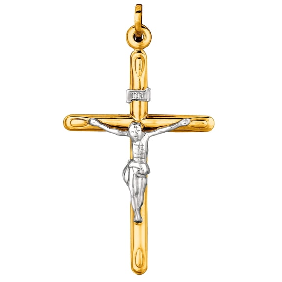 Jewelstop 14K 2 Tone Gold Round Tube Crucifix Pendant