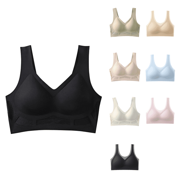 Ahuyic Womens Bra,Summer Plus Size Bra,Womens Thin Summer Comfortable Back Without Or Steel Rings Bra Ice Silk Plus Size Fixed Cup Lingerie For Womens,Blue,XL