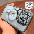 thumbnail image 2 of Camera Metal Stand Phone Case For iPhone 16 15 14 Plus 13 12 11 Pro Max For Magsafe Magnetic Camera Lens Protection Cover Funda Dark Blue For iPhone 15 Plus, 2 of 6