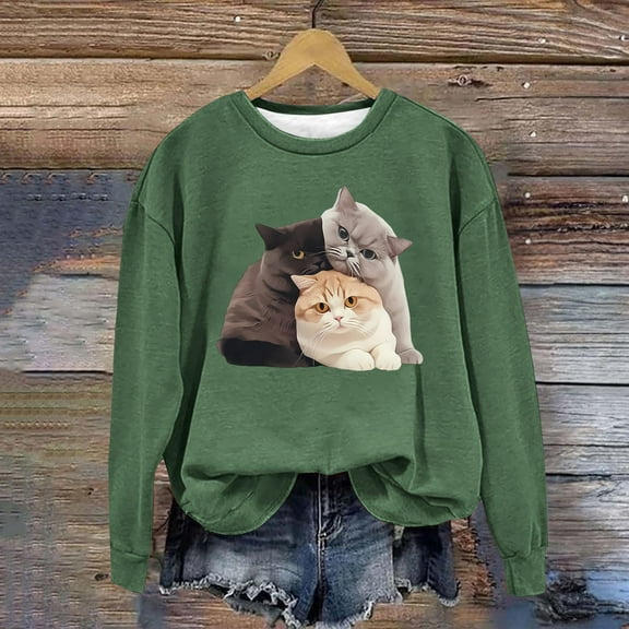 CLOISE Sweatshirt for Women Printed Pullover Sweatshirts Round Neck Long Sleeve Hoodies Shirts Green Drop Shoulder Basic Tees Fall Cute Preppy Clothes XL