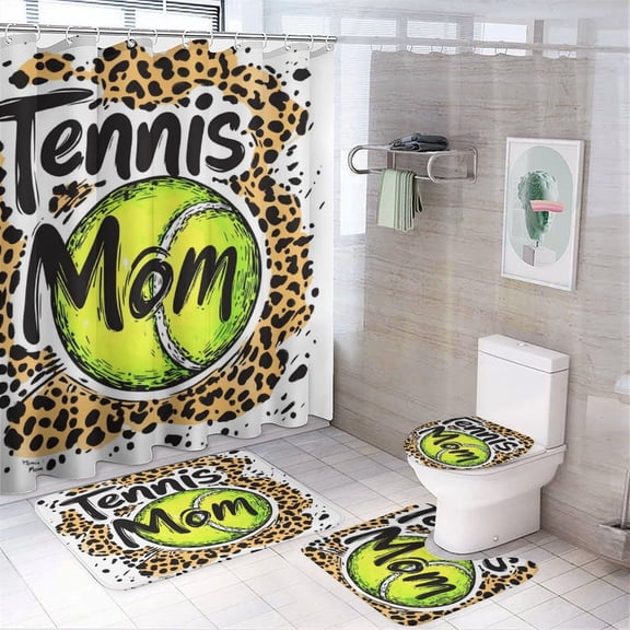 Shower Curtain Sets with Rugs 4 Piece Tennis Mom Shower Curtain Set with Rugs Sport Mom Farmhouse Bathroom Decor Set for Bathroom Decor Sets 72inch X 72inch