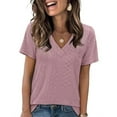 thumbnail image 2 of Kaemgyyd Tops for Women Trendy V Neck Casual Flowy Tunic Shirt Loose Fit Hollow out Short Sleeve Blouses Spring Summer Outfits, 2 of 7