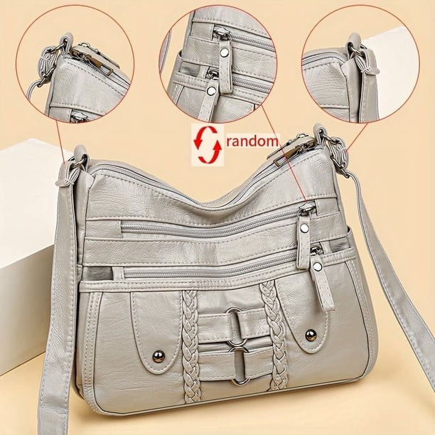 LHSHID Vintage chic rivet accent soft PU leather crossbody shoulder bag-spacious multi-zipper messenger bag with adjustable strap, perfect for women on-the-go-stylish, durable, and easy to clean
