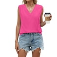 thumbnail image 4 of Endives Women's Tank Tops V Neck Pleated Sleeveless Chiffon Blouses Casual Top Basic Work Business Shirt Summer Trendy Hot Pink, 4 of 7