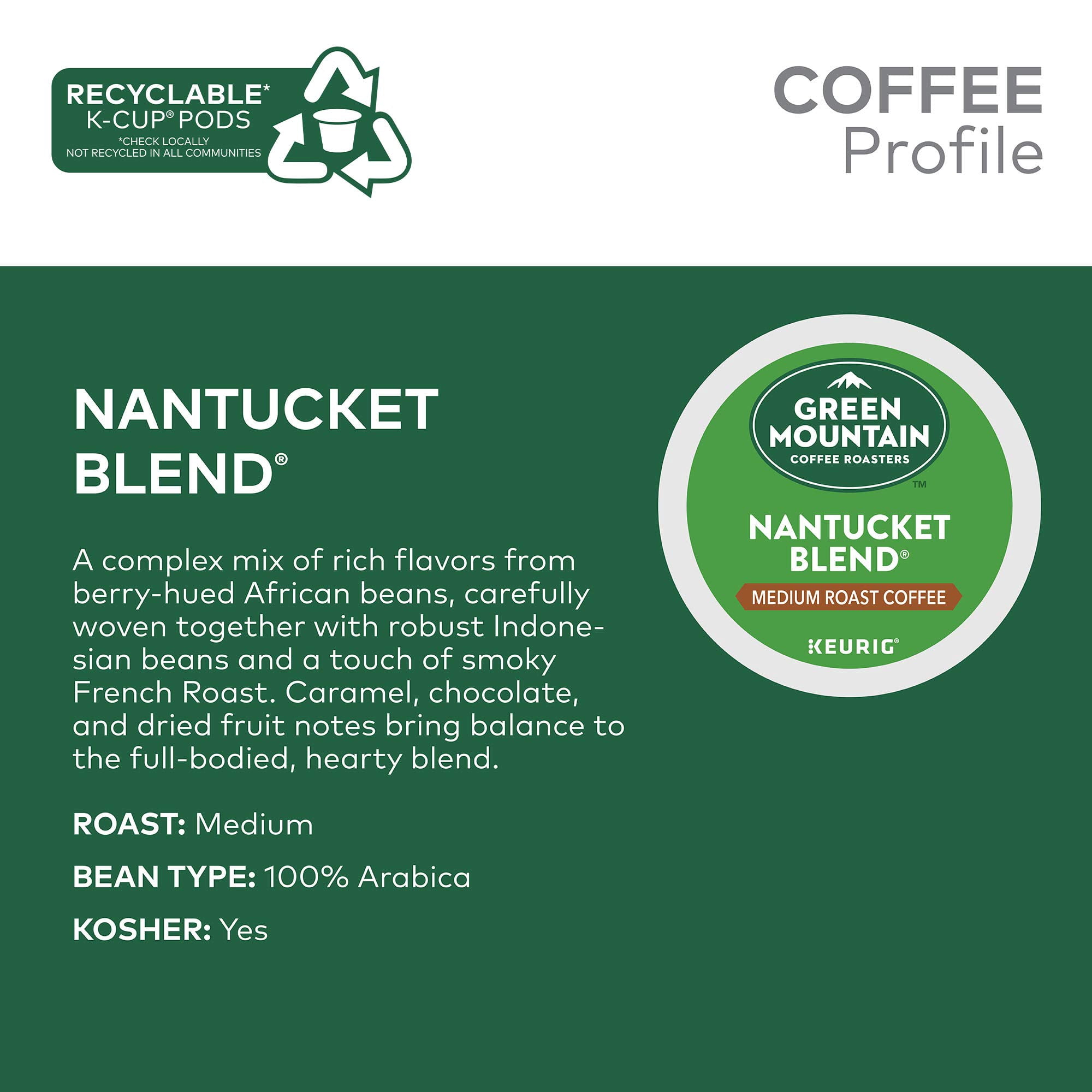 Green Mountain Coffee Roasters Nantucket Blend Medium Roast K-Cup Pods - Keurig Compatible - 24 Ct — Residential Use, Standard Application
