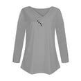 thumbnail image 4 of Busydd Womens Tops Fall Fashion Solid Color Button Up Blouses Casual V Neck Long Sleeve Shirts for Women Pleated Loose Going Out Tops Comfort Versatile Tee Tops, 4 of 4