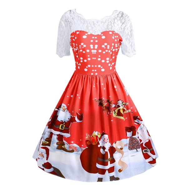 Moda mujer Feliz Navidad Vintage Santa Claus estampado encaje