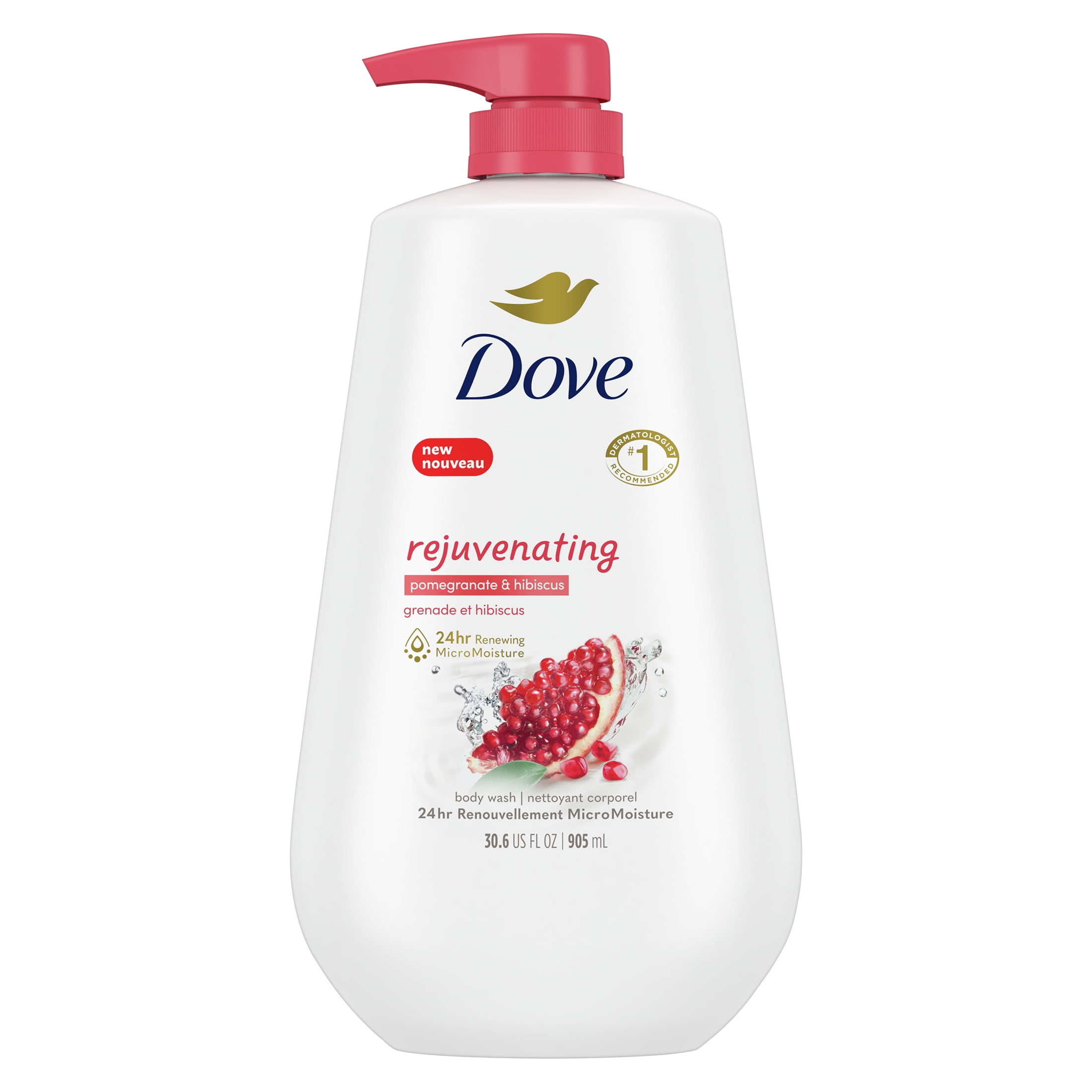 Dove Body Wash for Women Rejuvenating Pomegranate & Hibiscus All Skin, 30.6 oz with Pump