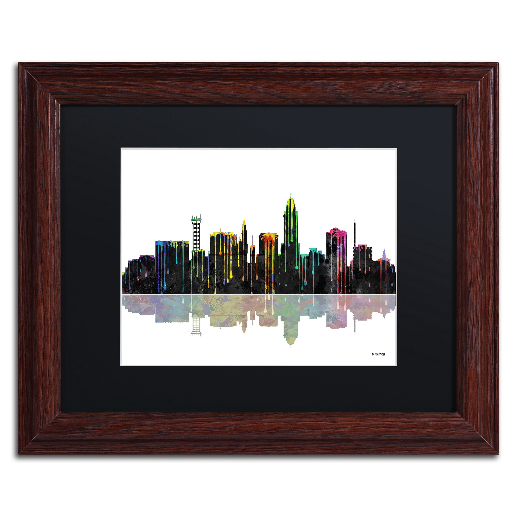 Trademark Fine Art "Lincoln Nebraska Skyline" Canvas Art by Marlene Watson Black Mat, Wood Frame