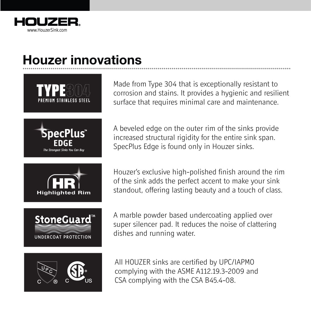 Houzer Belleo 23 in Stainless Steel Topmount Single Bowl Kitchen Sink with Strainer and Grid - BSS-2309