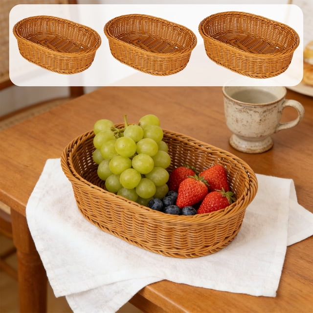 Sentmoon Shelf Baskets Plastic Imitation Vines Woven Basket Storage Basket Fruit And Vegetable Storage Basket Snack And Candy Tray Bread Basket Multi Functional Storage Tray