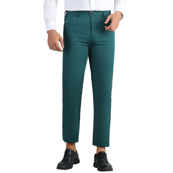 Pantalón de vestir de negocios INSPIRE CHIC para hombre con cierre de cremallera, frente plano, color sólido