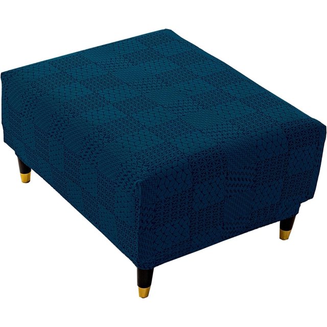 SHILIU-Square Jacquard Ottoman Covers Ottoman Slipcovers Folding Storage Stool Protector Elastic Bottom Stretch Jacquard Fabric (Jacquard Navy,X-Large)