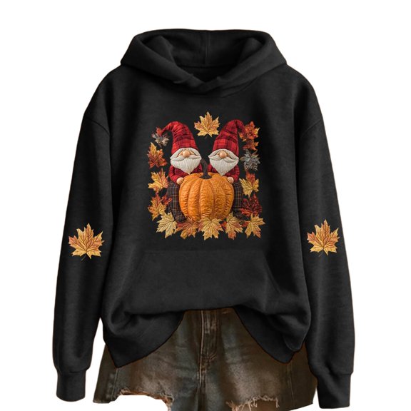 WEIWEN Halloween Hoodies for Women Lightweight Pumpkin Maple Leaf Graphic Halloween Sweatshirt for Women Thanksgiving Outfit Hooded Tops Womens Fall Fashion Clothing Black, M