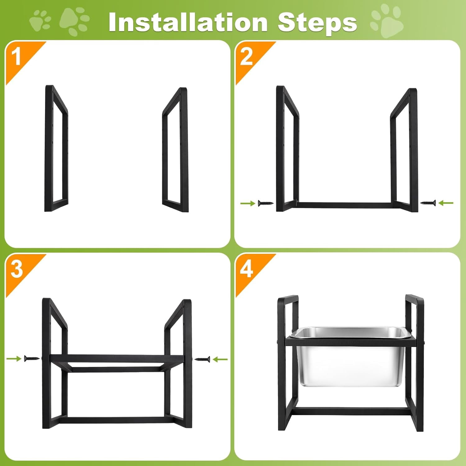 Adjustable Height Elevated Large Dog Water Bowls with Stainless Steel Bowls and Metal Stand，4-Level (8/10/12/14 Inches) Pet Bowl for Dogs for Large Medium Dogs - Durable, Easy to Clean (2.4gallon)
