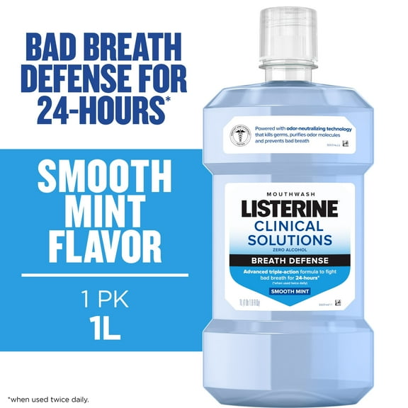Listerine Breath Defense Alcohol-Free Mouthwash Oral Care, Smooth Mint, 1 L