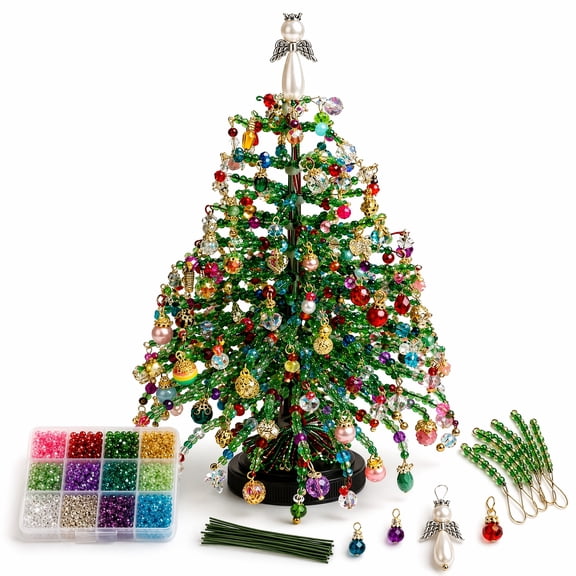 Beaded Christmas Tree Kit,DIY Beaded Christmas Tree Kit with String Lights Craft Kits for Adults Handmade 3D Crystal Bead Holiday Craft Set