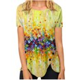 thumbnail image 2 of ICHUANYI Clearance Womens Tops Irregular Hem Summer Printing Tees Tops Spring Crewneck Short Sleeve Casual Blouses(Yellow, XXL) ICHUANYI WER2023080809720, 2 of 5