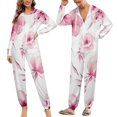 thumbnail image 2 of Pink Floral Seamless Pattern Unisex Adult Onesie Pajamas with Pockets for Women Men Hooded Loungewear, 2 of 8