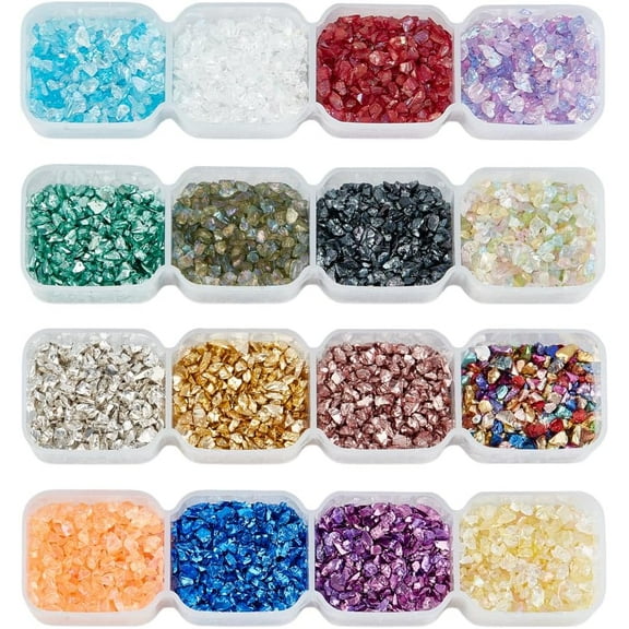 144g Glass Chips 16 Colors Crushed Glasses Glitter Undrilled Glass Beads for Nail Art Crafts Resin DIY Mobile Phone Case Vase Fillers Jewelry Making Home Decoration for DIY