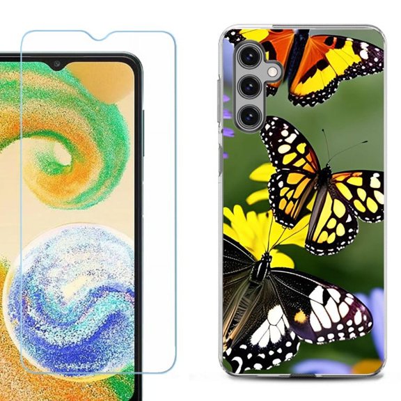 OneToughShield ® Compatible with Samsung Galaxy S24  S24 Plus, Shockproof Fashion Phone Case, with Tempered Glass Screen Protector - Butterfly Flower