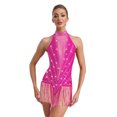 thumbnail image 1 of RUNQHUI Robe de Danse de Salon Sans Manches à Franges Brillantes Salsa Tango Col en V Lyrique Jazz HotPink TTG, 1 of 6