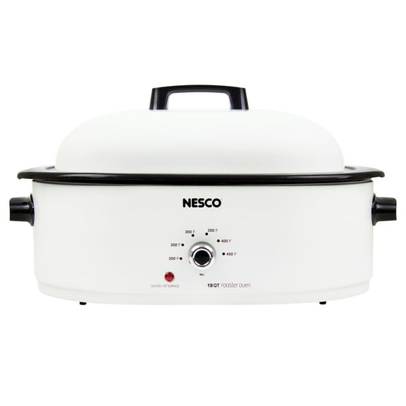 NESCO 18-Qt. 1,450-Watt Roaster with Porcelain Cookwell (White)