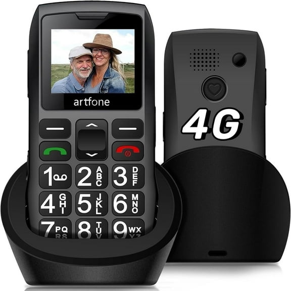 artfone 4G Volte Big Button Cell Phone Unlocked for Seniors Big Buttons LTE Phone for Elderly & Kids, Clear Sound, SOS Button, Convenient USB-C & Charging Dock, Talking Numbers, Black