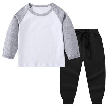 Efsteb Boys Fall Outfits Long Sleeve Round Neck Pullover Tops Elastic Wais Long Pants Spring Clothes Sets (Gray 2 Years)