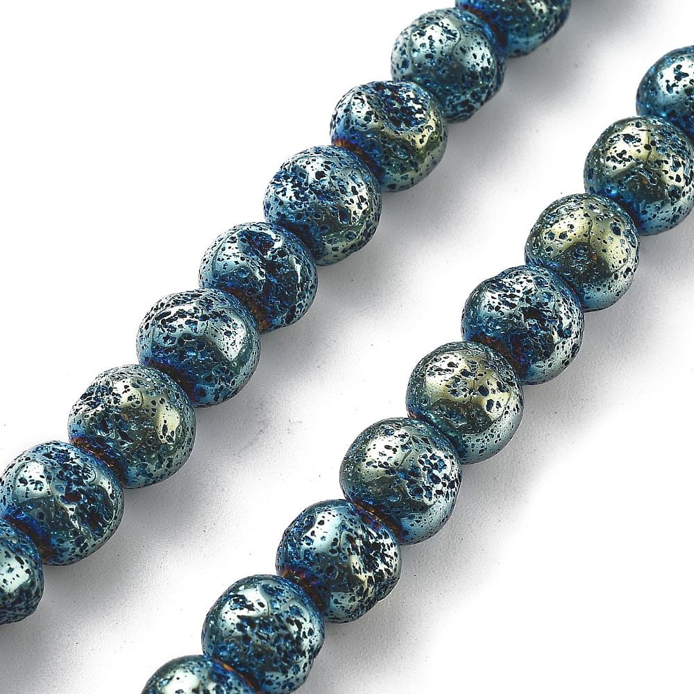 Electroplated Natural Lava Rock Beads Strands Round Green Plated 8.5mm Hole: 1.5mm about 52pcs/strand 16.14 inch(41cm)