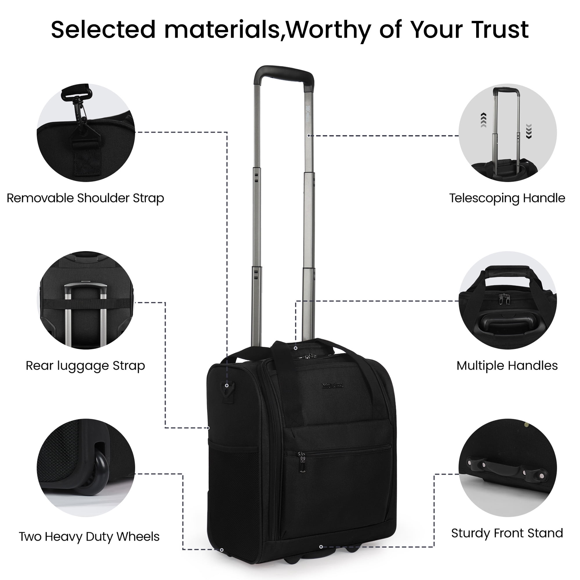 New York Xpress 16" Underseat Carry-on Luggage Lightweight Softside Rolling Suitcase with 2 Wheels, Black - TA13