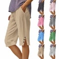 thumbnail image 2 of Yuanlook Capri Pants for Women,Knee Length straight leg Linen Pants Loose Casual Summer Crop Pants with Pockets - Dark Gray, 2 of 6